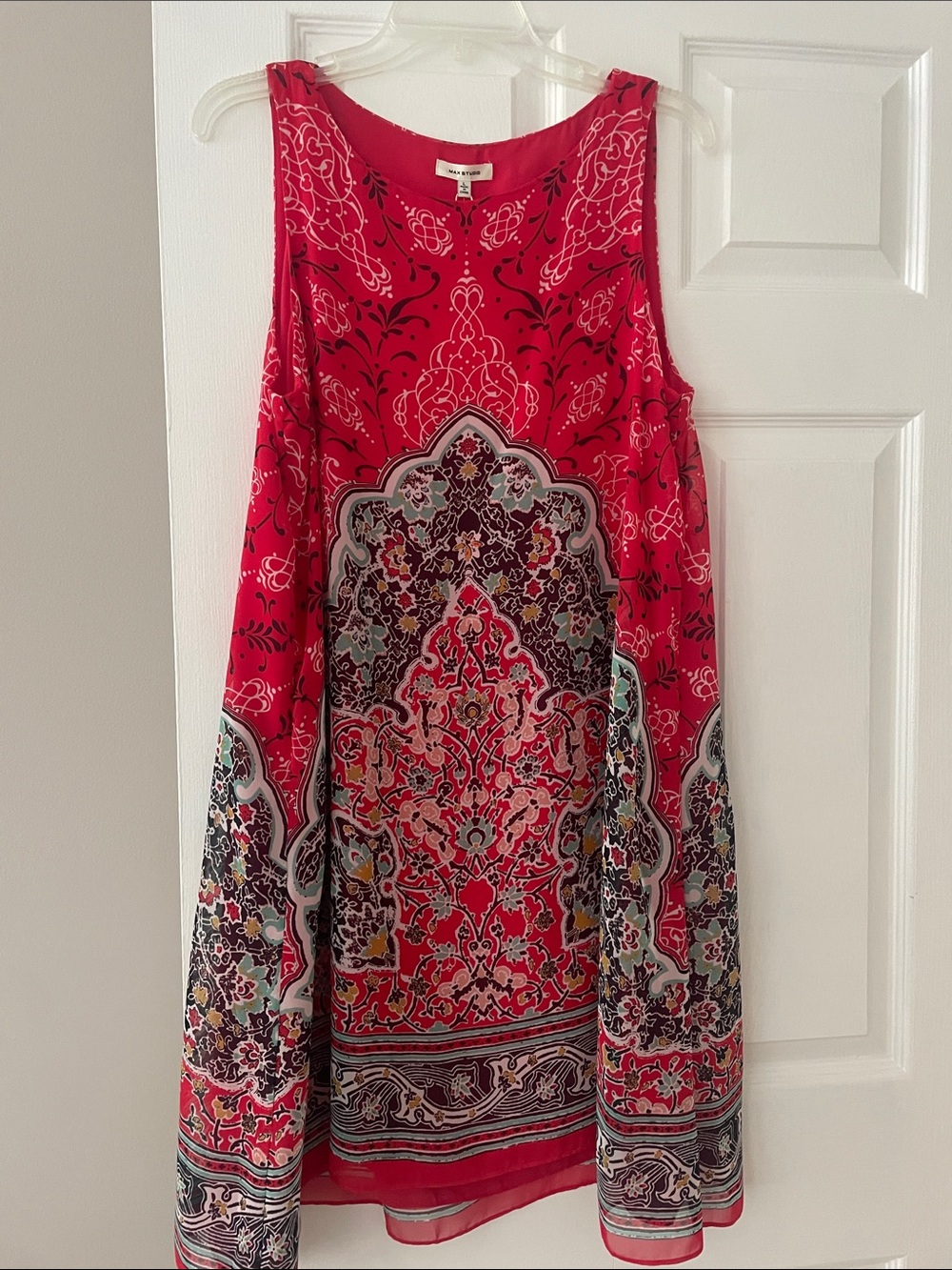 Max Studio Red Multicolor Patterned Midi Dress